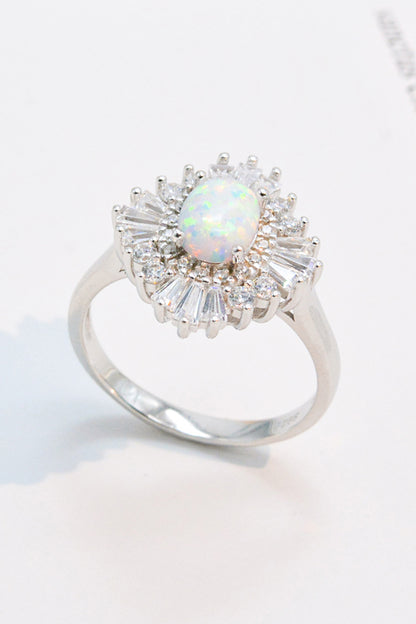 Modern 925 Sterling Silver Opal Halo Ring-Teresa&#39;s Fashionista LLC