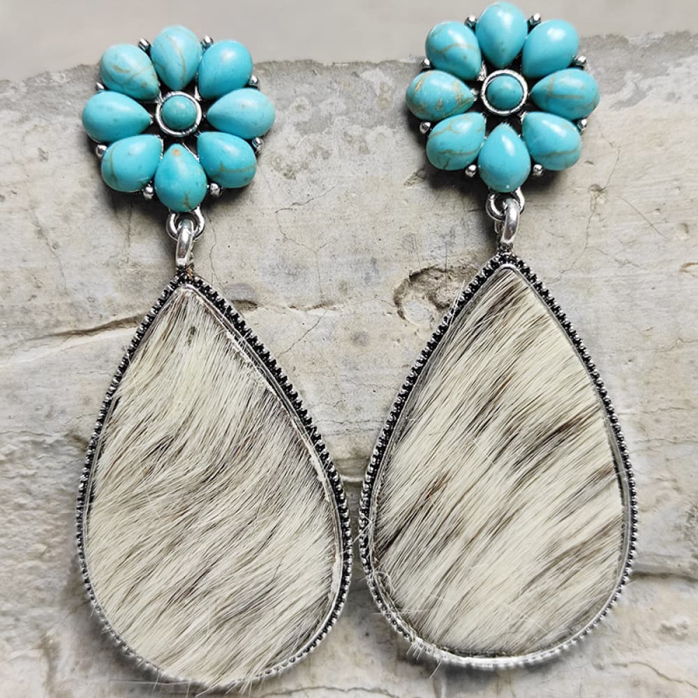 Turquoise Flower Teardrop Earrings-Teresa&#39;s Fashionista LLC