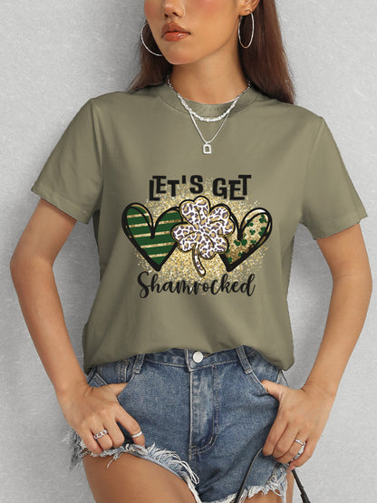 Lucky Clover Round Neck Short Sleeve T-Shirt-Teresa&#39;s Fashionista LLC