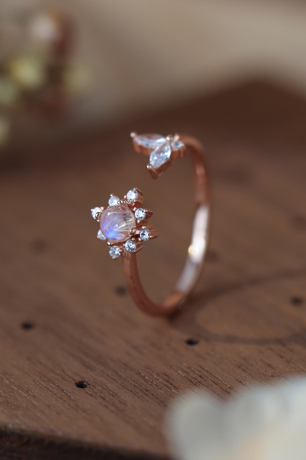 Moonstone 18K Rose Gold-Plated Open Ring-Teresa&#39;s Fashionista LLC