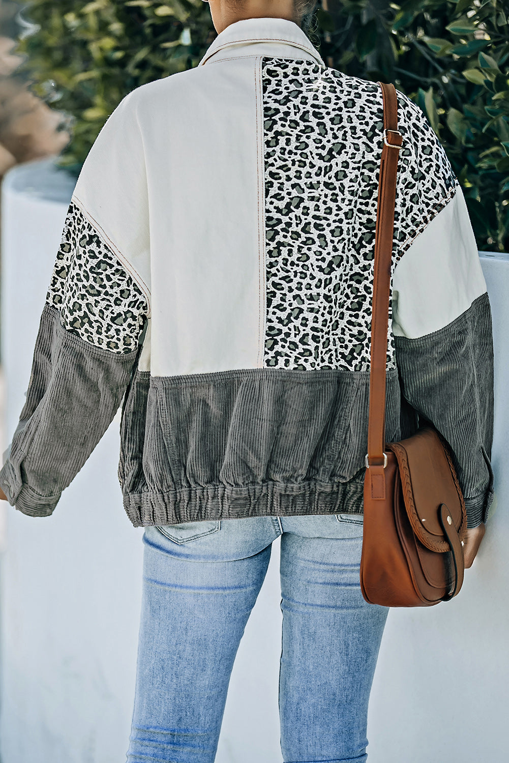 Leopard Color Block Button-Up Corduroy Shacket-Teresa&#39;s Fashionista LLC