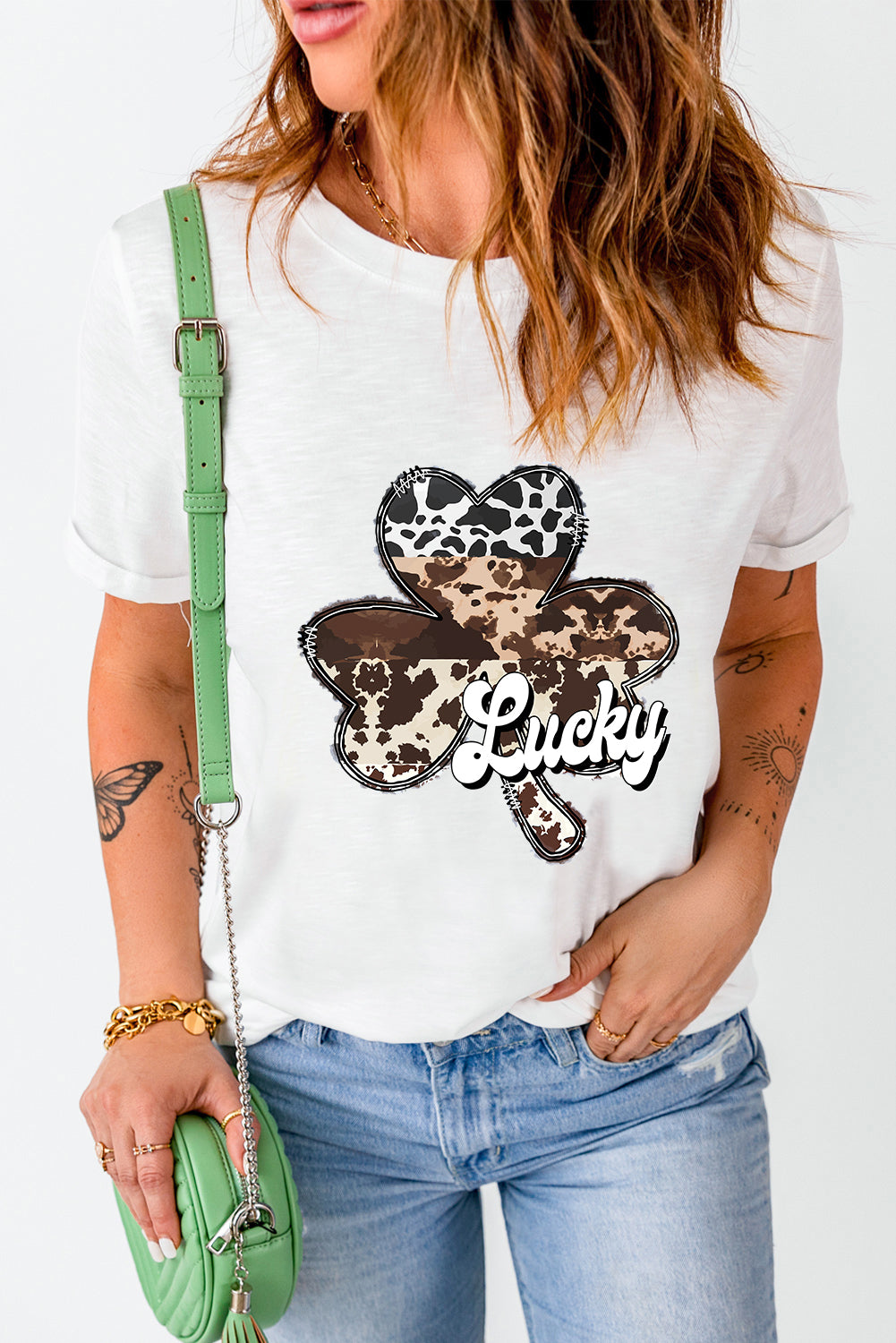 LUCKY Graphic Round Neck T-Shirt-Teresa&#39;s Fashionista LLC