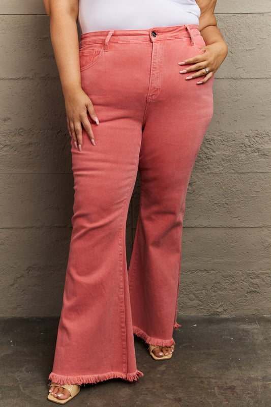 RISEN Bailey Full Size High Waist Side Slit Flare Jeans-Teresa&#39;s Fashionista LLC