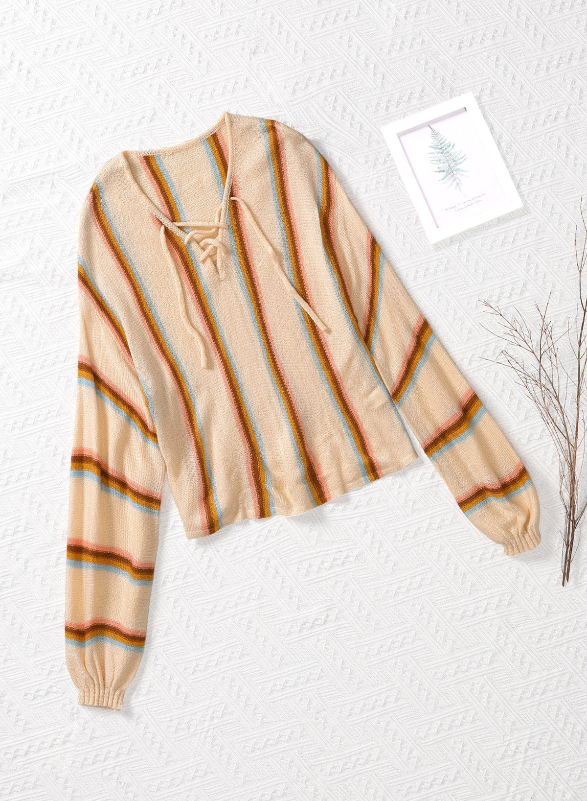 Striped Lace-Up Knit Top-Teresa&#39;s Fashionista LLC