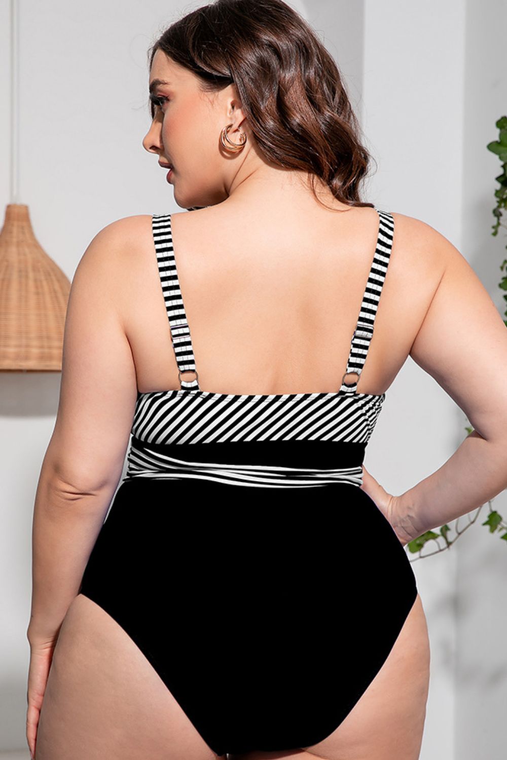 Plus Size Striped Tie-Waist One-Piece Swimsuit-Teresa&#39;s Fashionista LLC