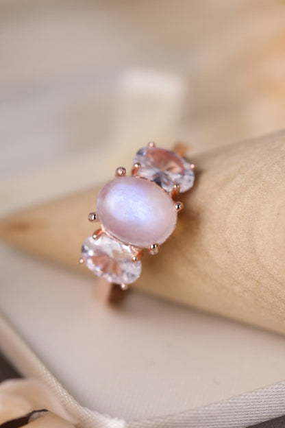 High Quality Natural Moonstone 925 Sterling Silver Three Stone Ring-Teresa&#39;s Fashionista LLC