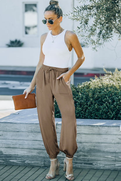 Drawstring Waist Joggers with Pockets-Teresa&#39;s Fashionista LLC