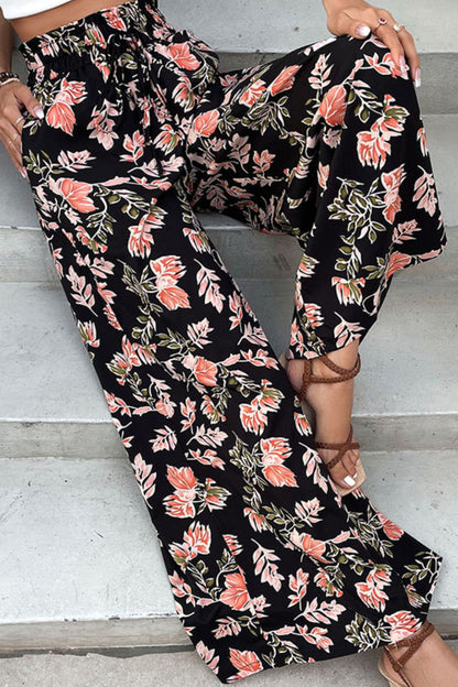 Floral Pull-On Wide Leg Pants-Teresa&#39;s Fashionista LLC