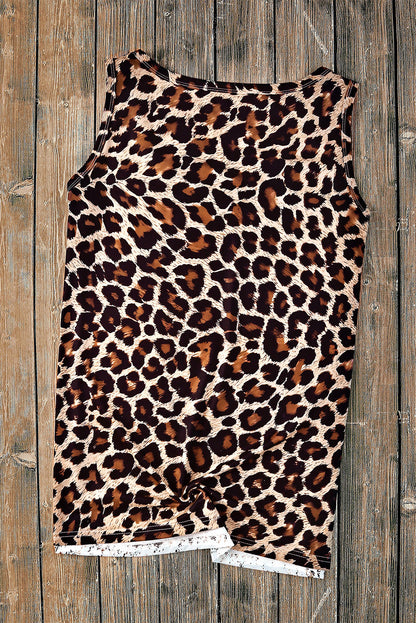 Leopard Color Block Scoop Neck Tunic Tank-Teresa&#39;s Fashionista LLC