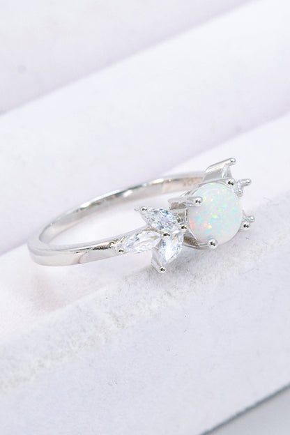 925 Sterling Silver Opal and Zircon Ring-Teresa&#39;s Fashionista LLC