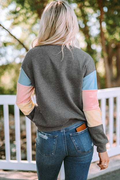 Color Block Ribbed Trim Sweatshirt-Teresa&#39;s Fashionista LLC