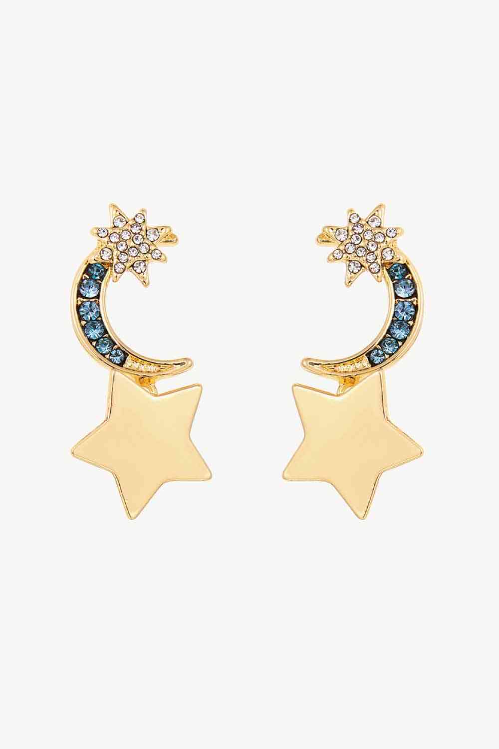 Lasting Wish Inlaid Rhinestone Star and Moon Drop Earrings-Teresa&#39;s Fashionista LLC