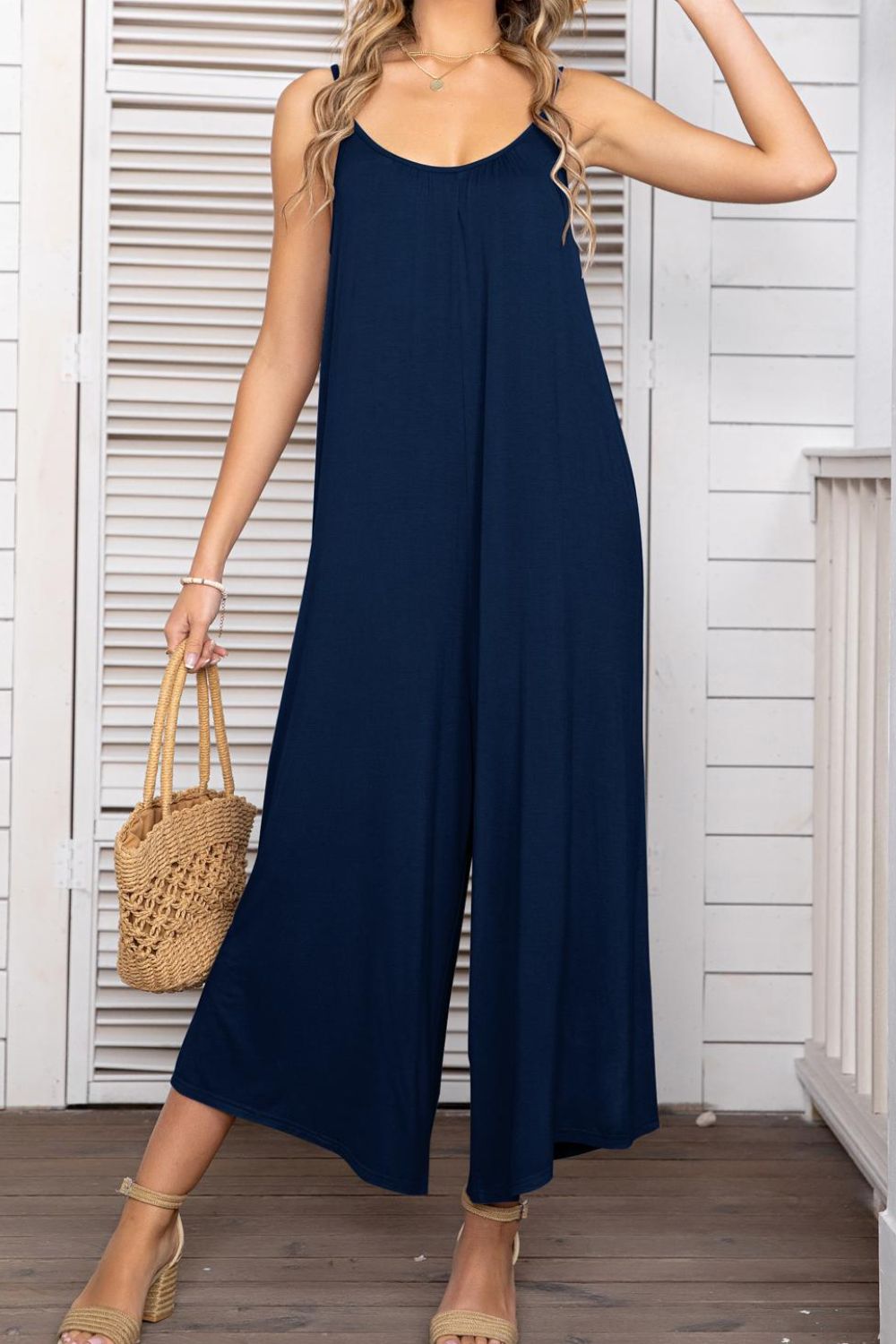 Spaghetti Strap Scoop Neck Jumpsuit-Teresa&#39;s Fashionista LLC