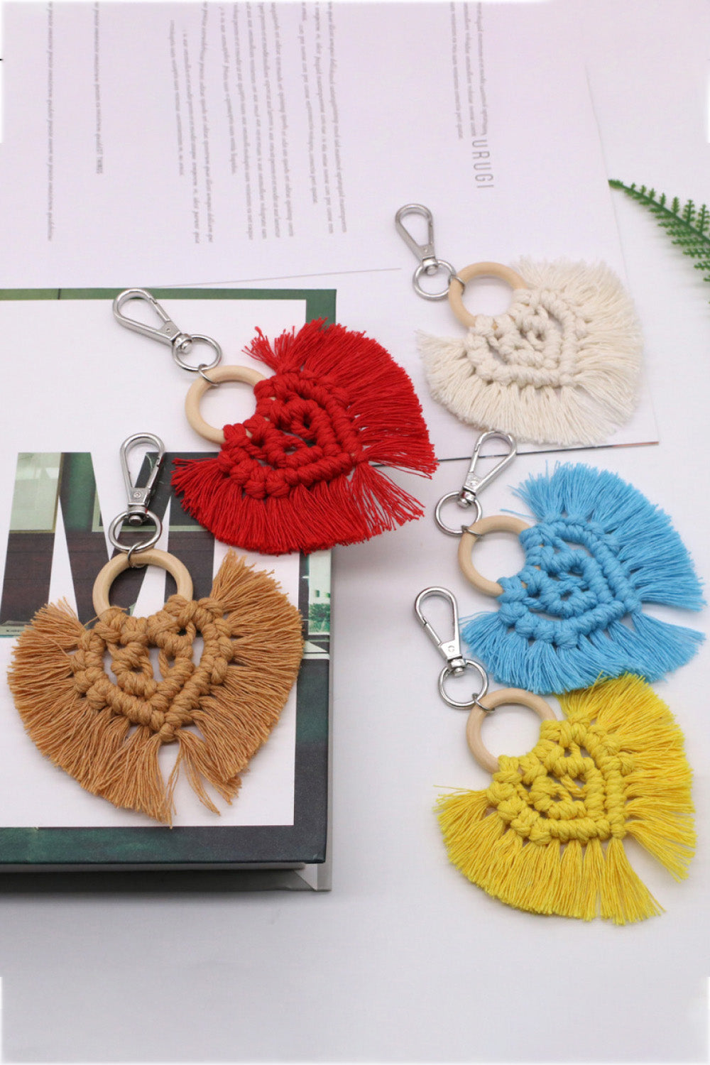 Assorted 4-Pack Heart-Shaped Macrame Fringe Keychain-Teresa&#39;s Fashionista LLC