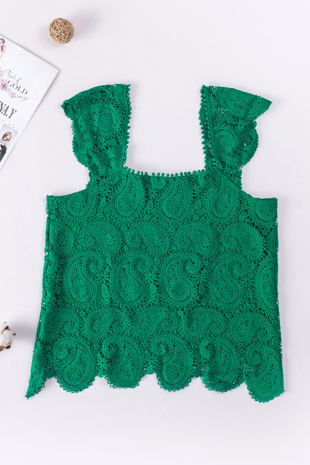 Paisley Square Neck Capped Sleeve Lace Tank-Teresa&#39;s Fashionista LLC