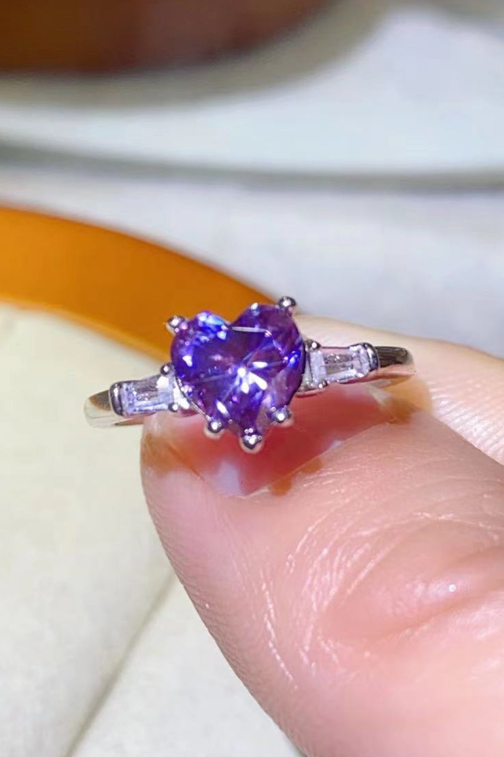 1 Carat Moissanite Heart-Shaped Platinum-Plated Ring in Purple-Teresa&#39;s Fashionista LLC