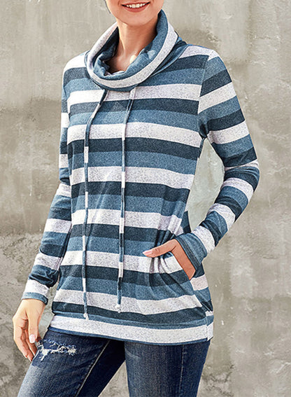 Striped Cowl Neck Tunic Sweatshirt-Teresa&#39;s Fashionista LLC