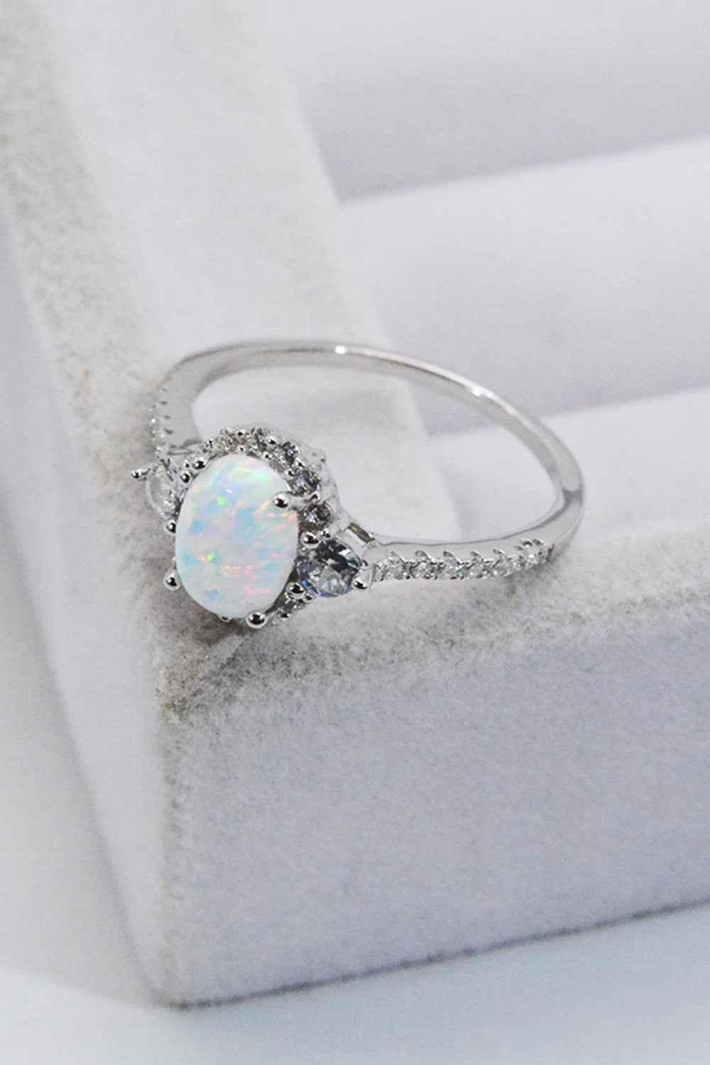 925 Sterling Silver Platinum-Plated Opal Ring-Teresa&#39;s Fashionista LLC