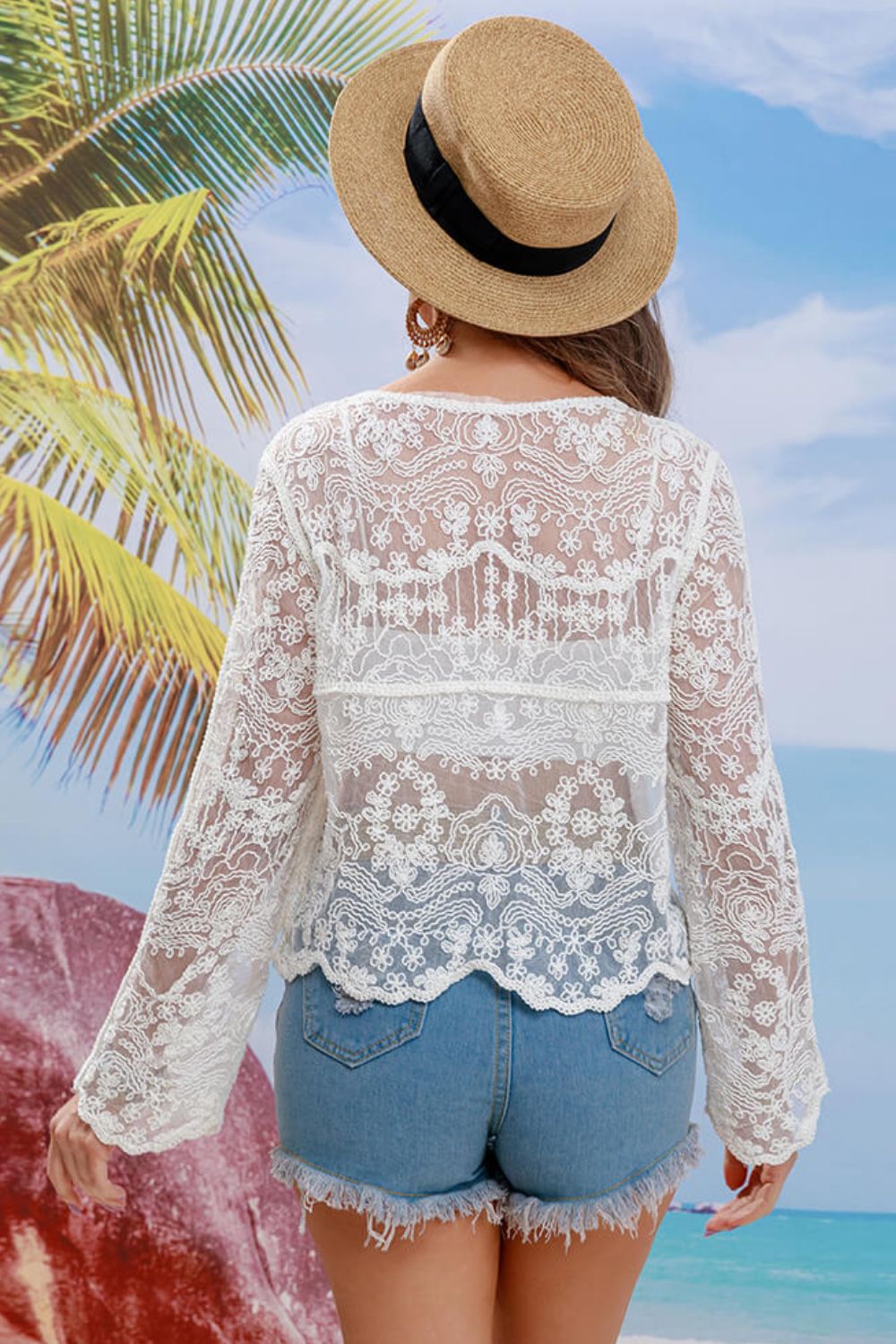 Buttoned Sheer Lace Cover Up-Teresa&#39;s Fashionista LLC