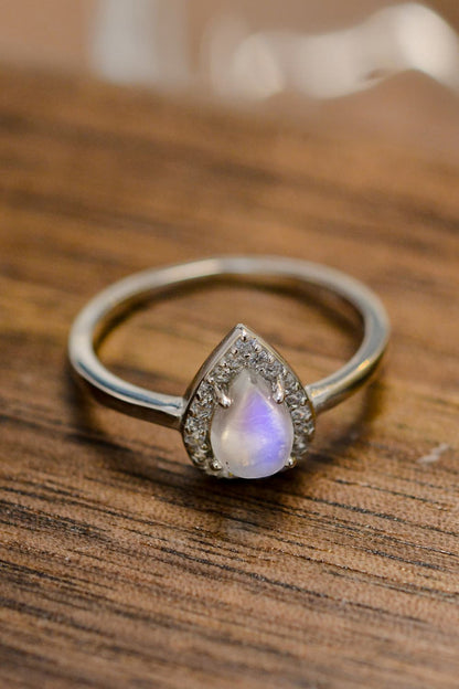 Moonstone Teardrop 925 Sterling Silver Halo Ring-Teresa&#39;s Fashionista LLC