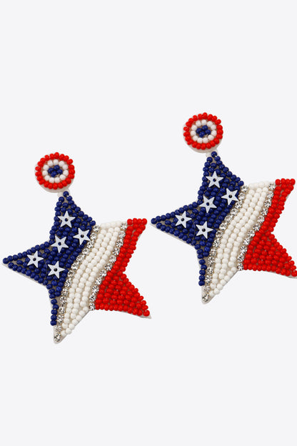 US Flag Beaded Star Earrings-Teresa&#39;s Fashionista LLC