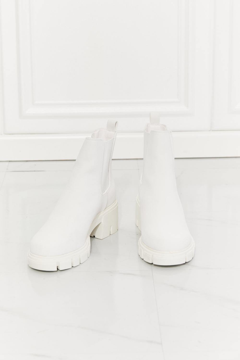 MMShoes Work For It Matte Lug Sole Chelsea Boots in White-Teresa&#39;s Fashionista LLC