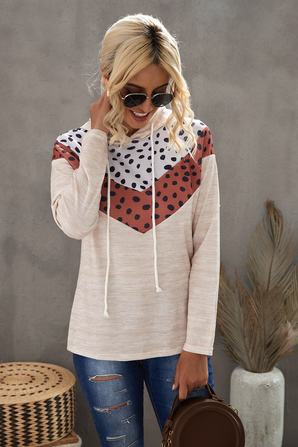 Printed Chevron Raglan Sleeve Hoodie-Teresa&#39;s Fashionista LLC