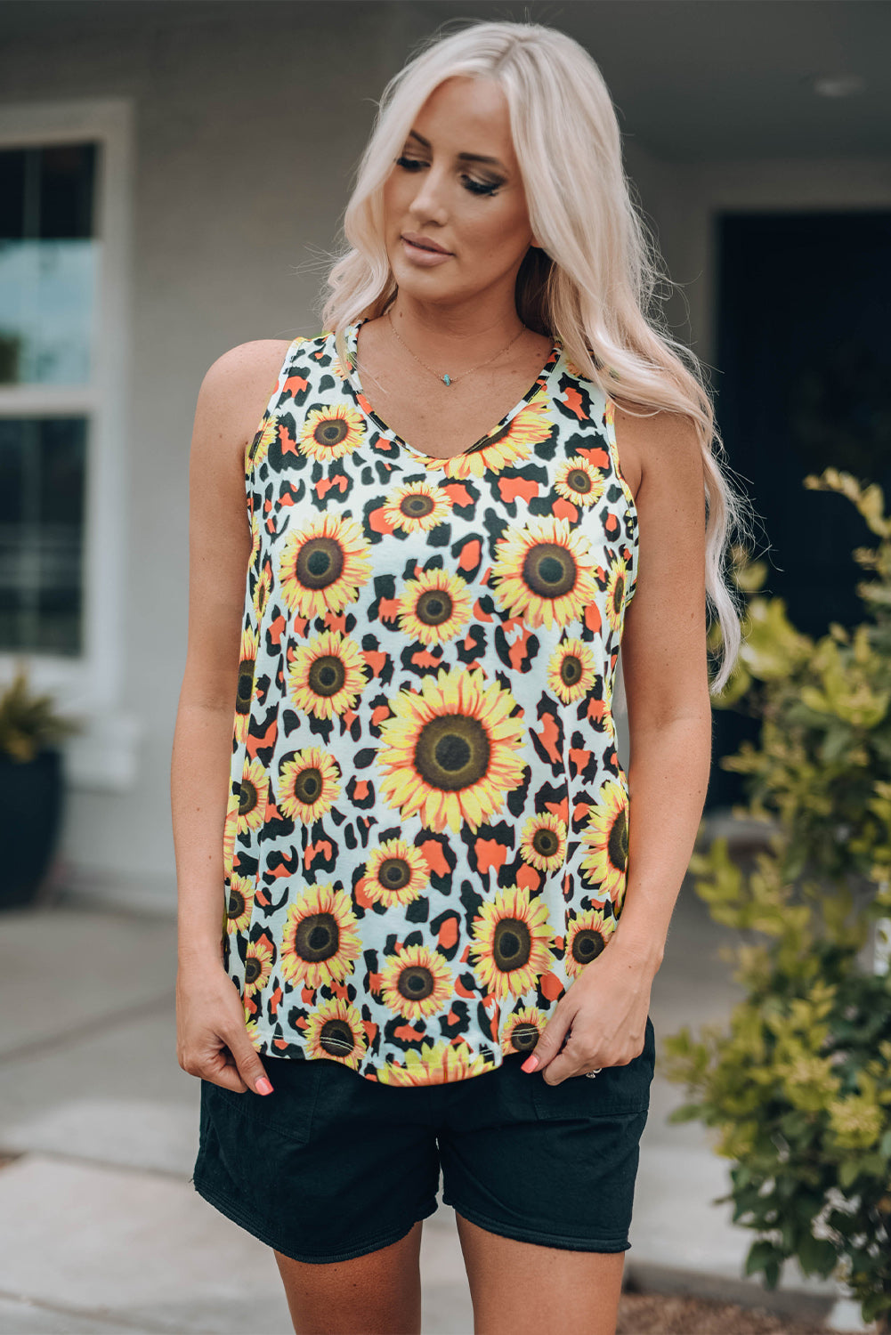 Sunflower Scoop Neck Tank-Teresa&#39;s Fashionista LLC