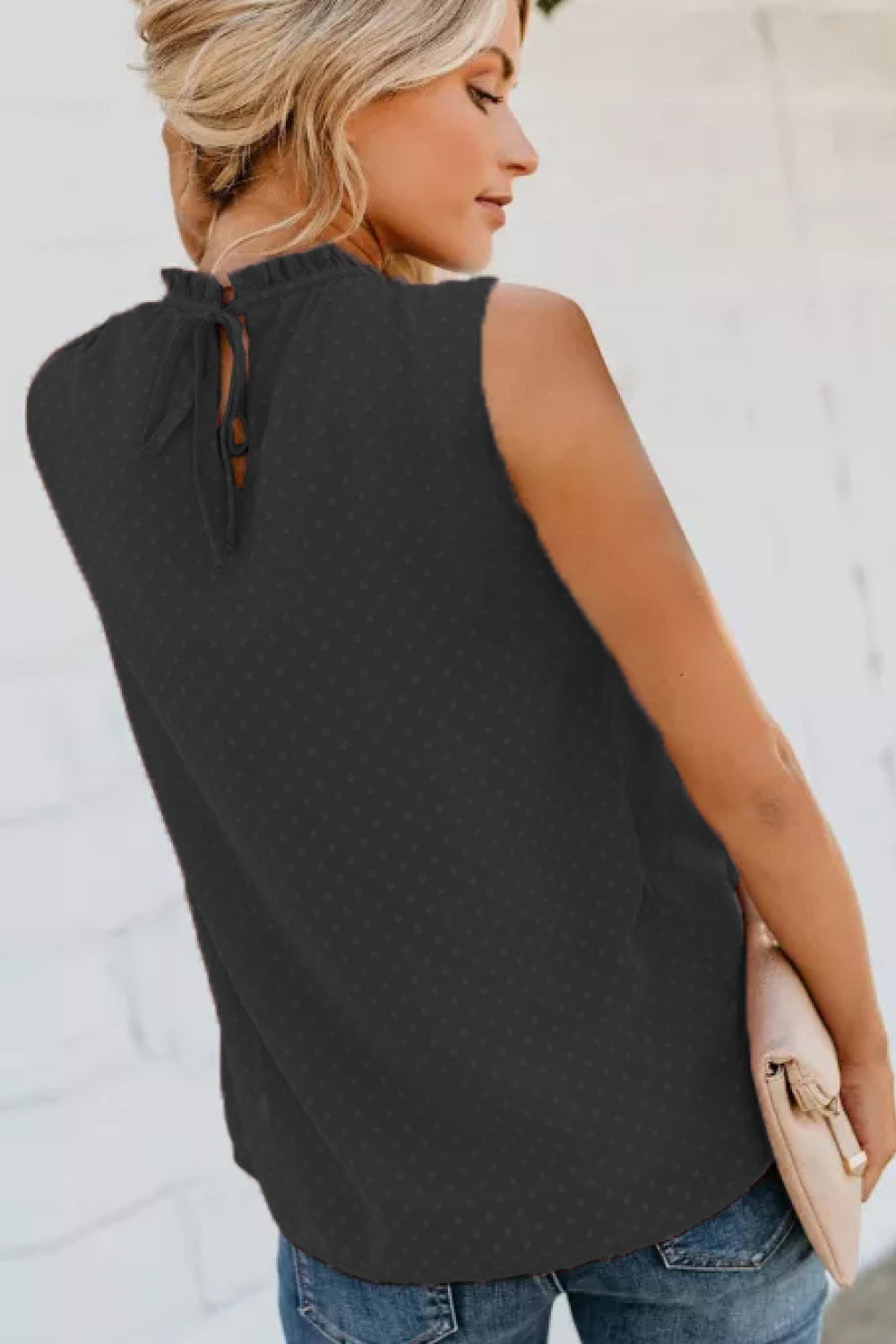 Smocked Tie Back Frill Trim Tank-Teresa&#39;s Fashionista LLC