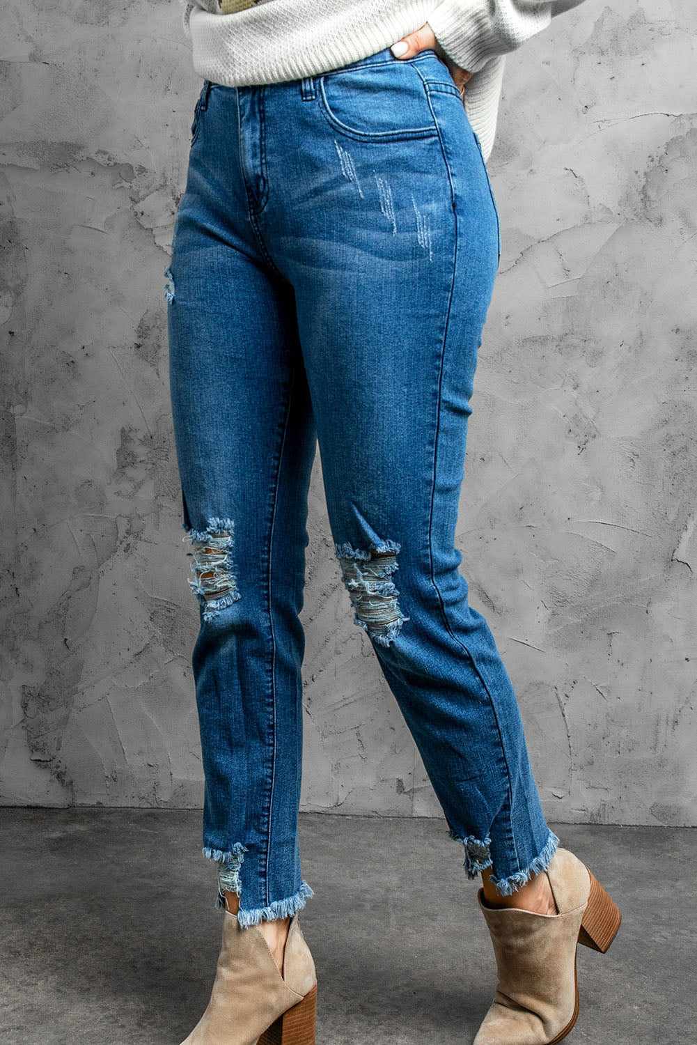 Stylish Distressed Cropped Jeans-Teresa&#39;s Fashionista LLC