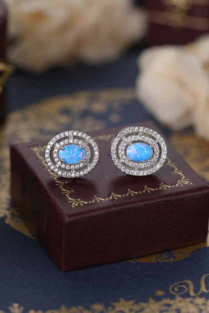 925 Sterling Silver Opal Round Stud Earrings-Teresa&#39;s Fashionista LLC