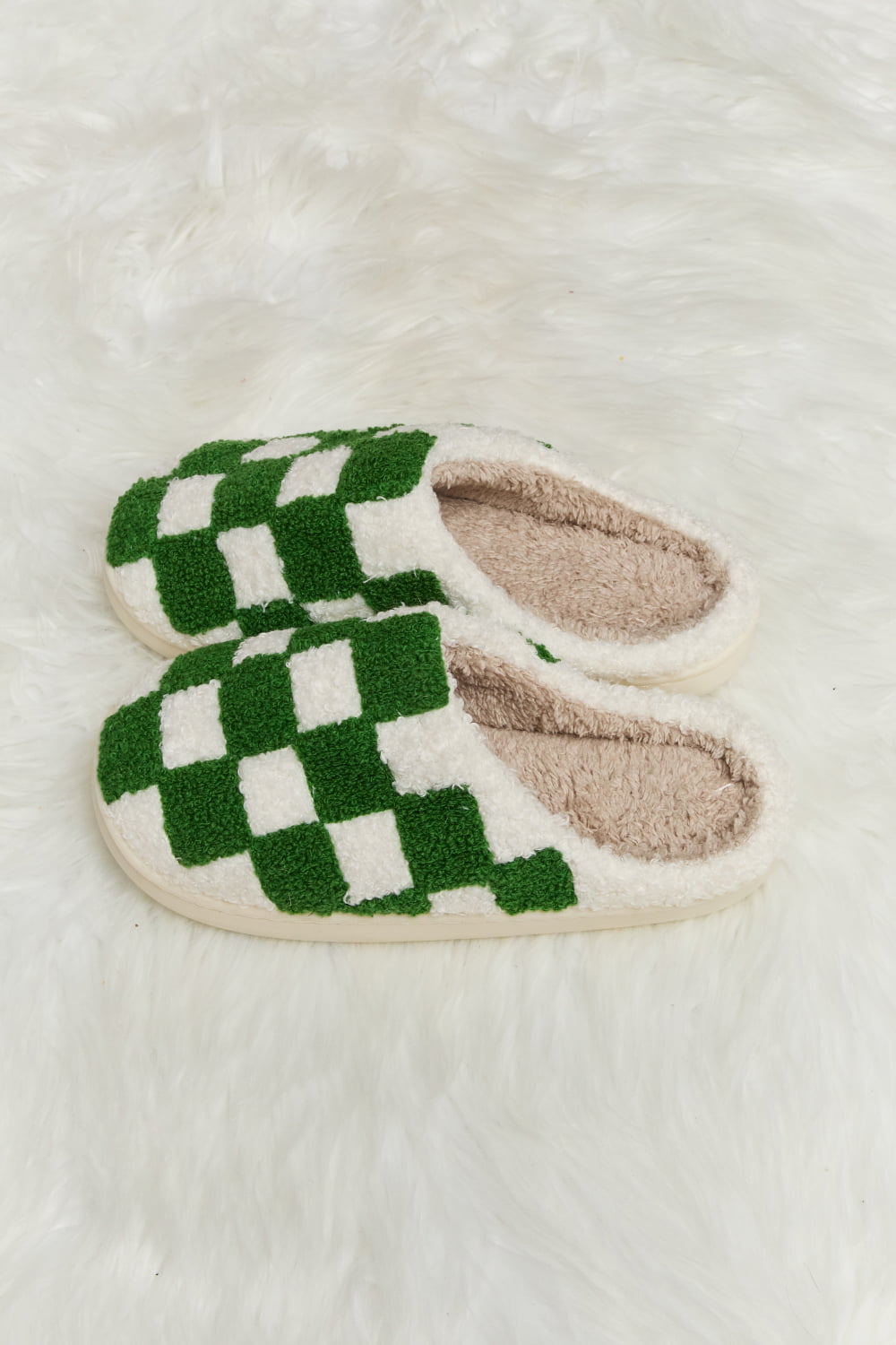 Melody Checkered Print Plush Slide Slippers-Teresa&#39;s Fashionista LLC