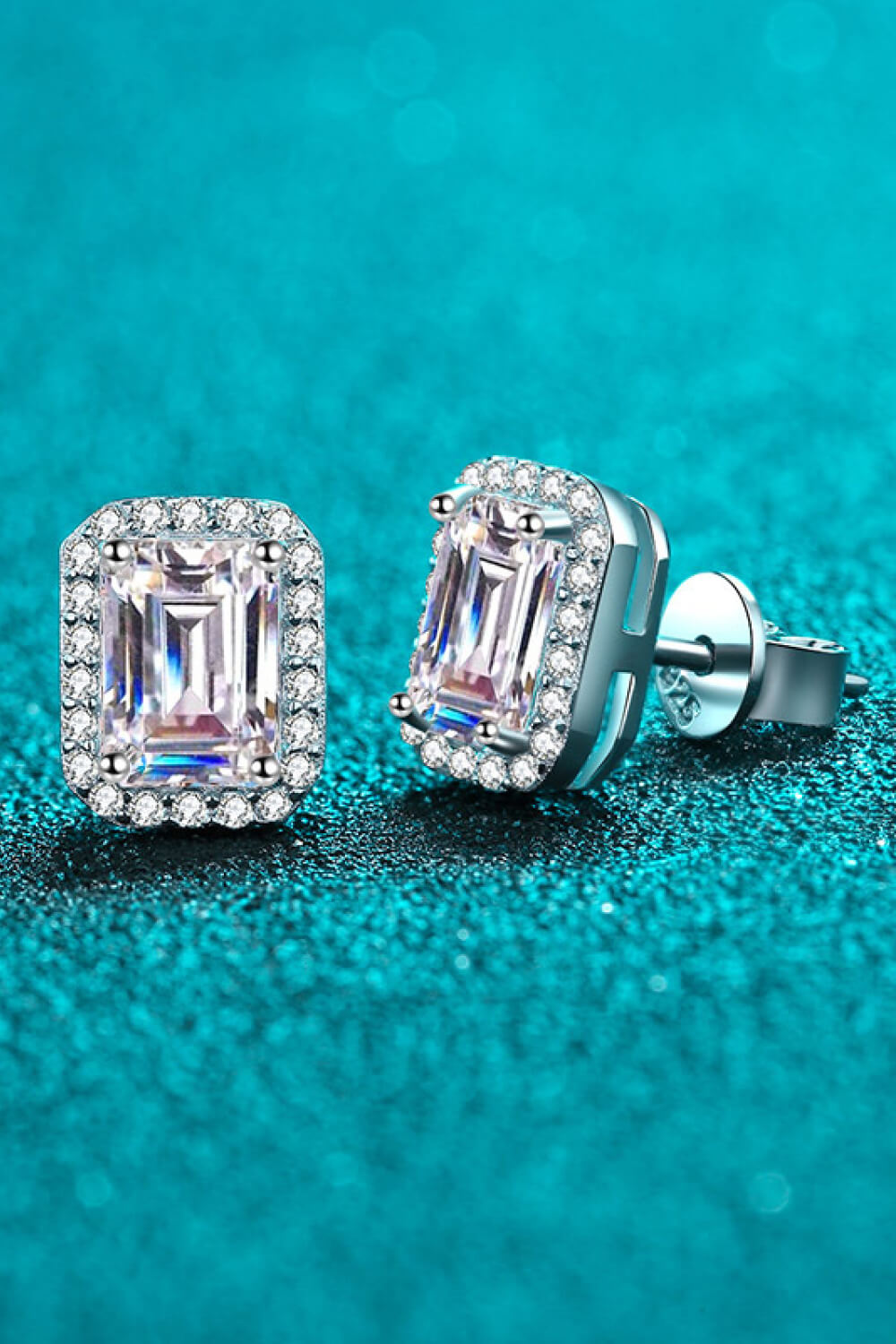 1 Carat Moissanite Rhodium-Plated Square Stud Earrings-Teresa&#39;s Fashionista LLC