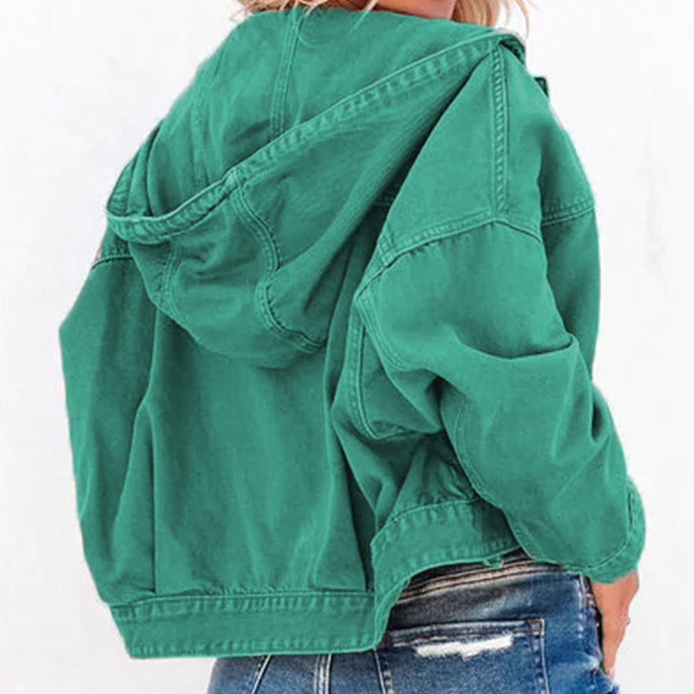 Hooded Dropped Shoulder Denim Jacket-Teresa&#39;s Fashionista LLC