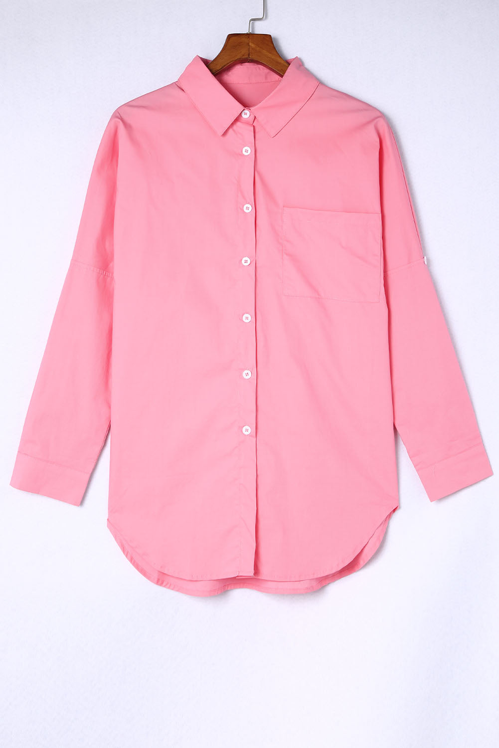 Buttoned Lapel Collar Dropped Shoulder Long Shirt-Teresa&#39;s Fashionista LLC