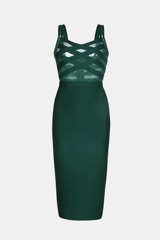 Sleeveless Spliced Mesh Midi Bandage Dress-Teresa&#39;s Fashionista LLC