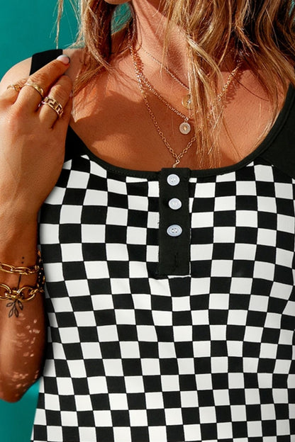 Checkered Buttoned Tank-Teresa&#39;s Fashionista LLC