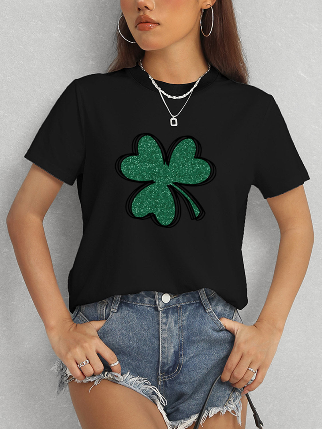 Lucky Clover Round Neck T-Shirt-Teresa&#39;s Fashionista LLC