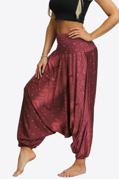 Printed Smocked Waist Harem Pants-Teresa&#39;s Fashionista LLC