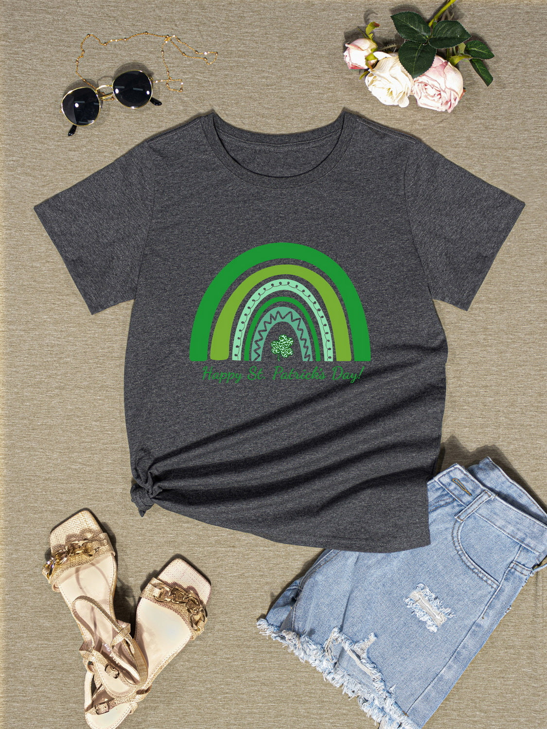 HAPPY ST. PATRICK'S DAY Round Neck T-Shirt-Teresa&#39;s Fashionista LLC