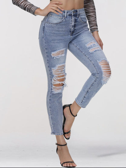 Distressed Skinny Cropped Jeans-Teresa&#39;s Fashionista LLC