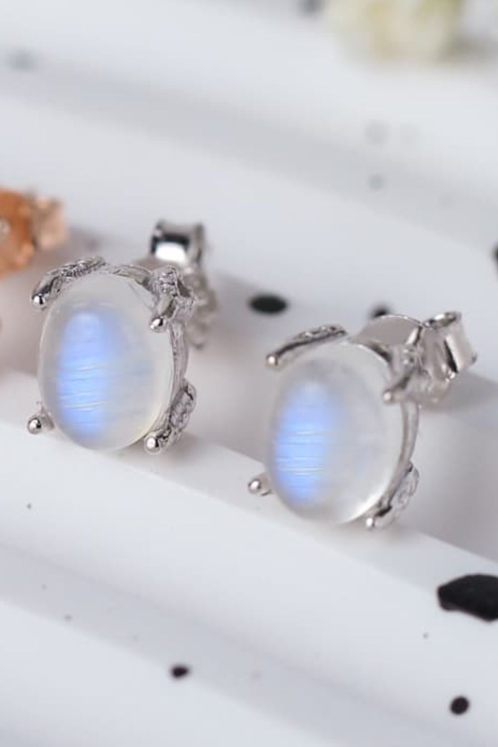 High Quality Natural Moonstone 925 Sterling Silver Stud Earrings-Teresa&#39;s Fashionista LLC