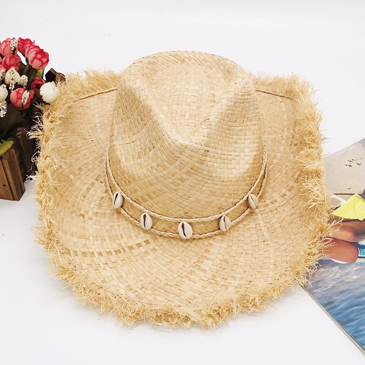 Raw Hem Wide Brim Raffia Hat-Teresa&#39;s Fashionista LLC