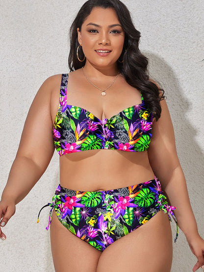 Plus Size Printed Drawstring Detail Bikini Set-Teresa&#39;s Fashionista LLC