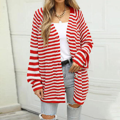 Striped Button Down Long Sleeve Cardigan-Teresa&#39;s Fashionista LLC