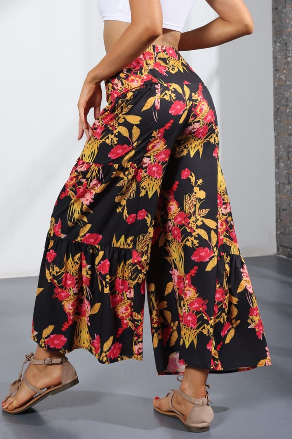 Printed Tie-Front Culottes-Teresa&#39;s Fashionista LLC