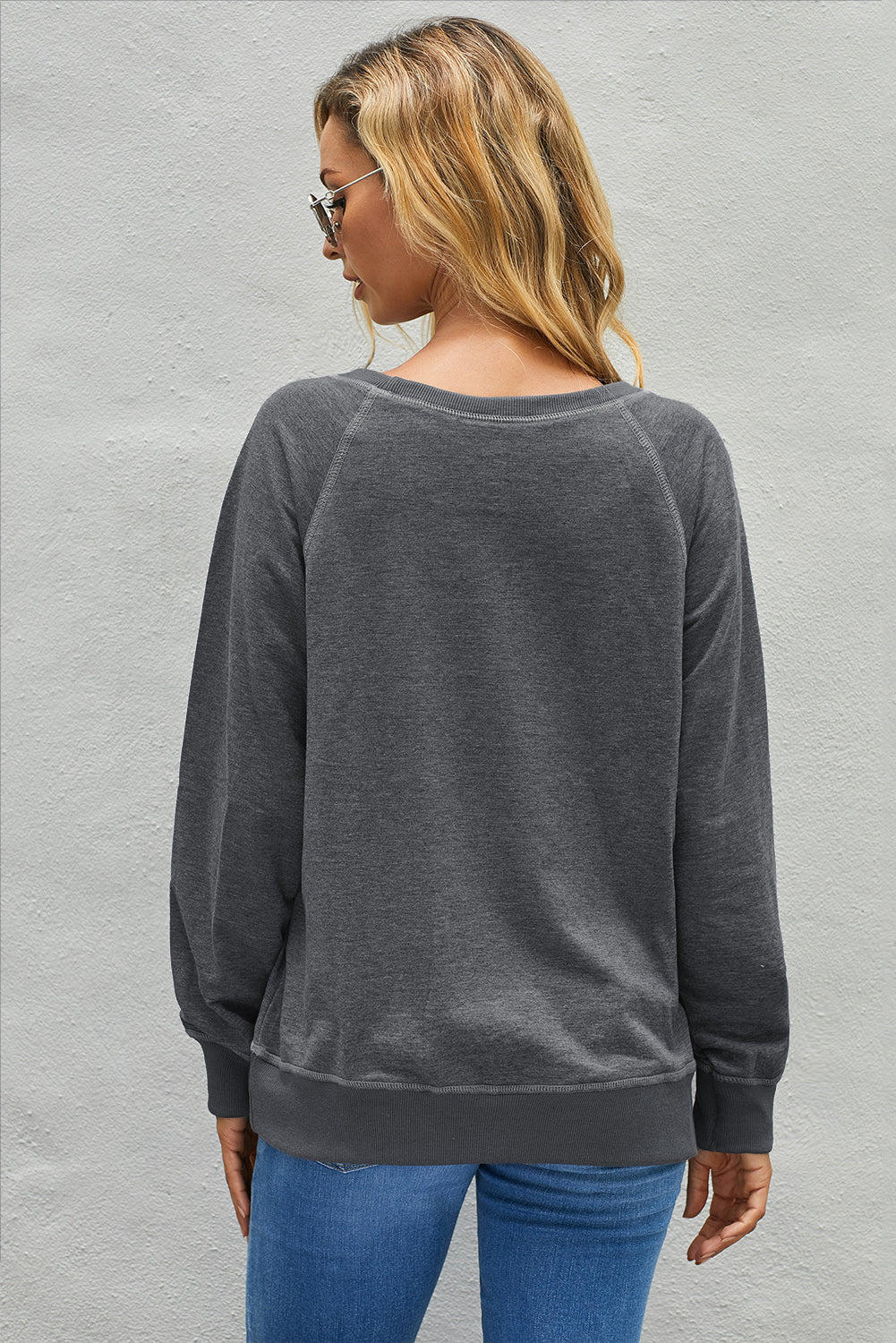 Round Neck Raglan Sleeve Exposed Seam Sweatshirt-Teresa&#39;s Fashionista LLC