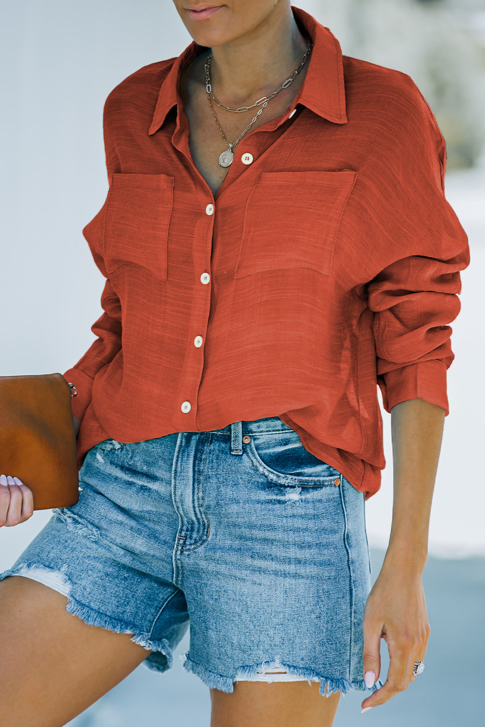 Button-Up Shirt with Breast Pockets-Teresa&#39;s Fashionista LLC