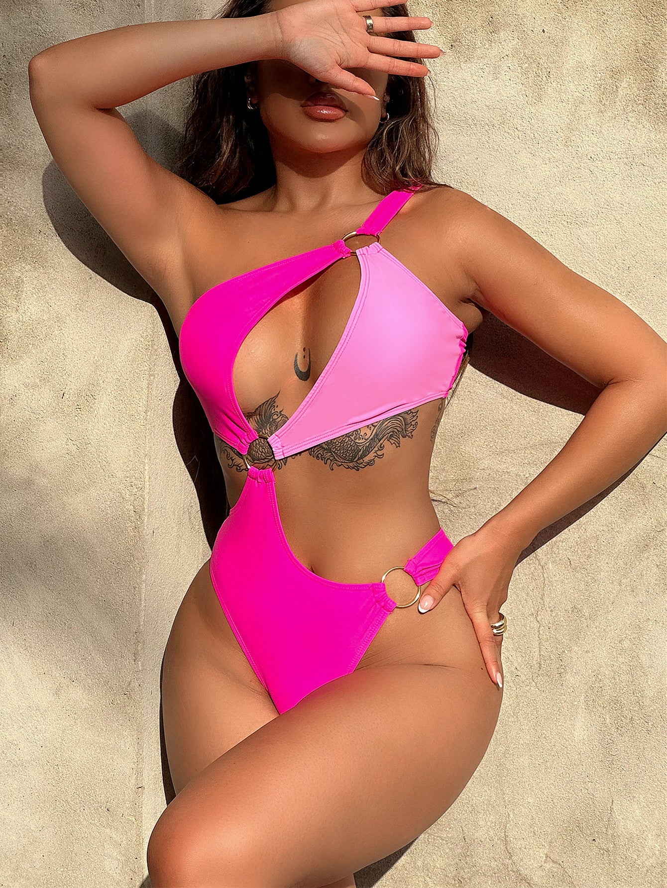 One-Shoulder Cutout Ring Detail One-Piece Swimsuit-Teresa&#39;s Fashionista LLC