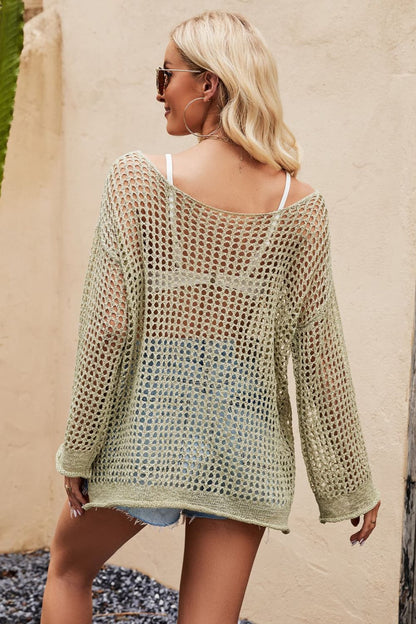 Openwork Round Neck Long Sleeve Cover Up-Teresa&#39;s Fashionista LLC